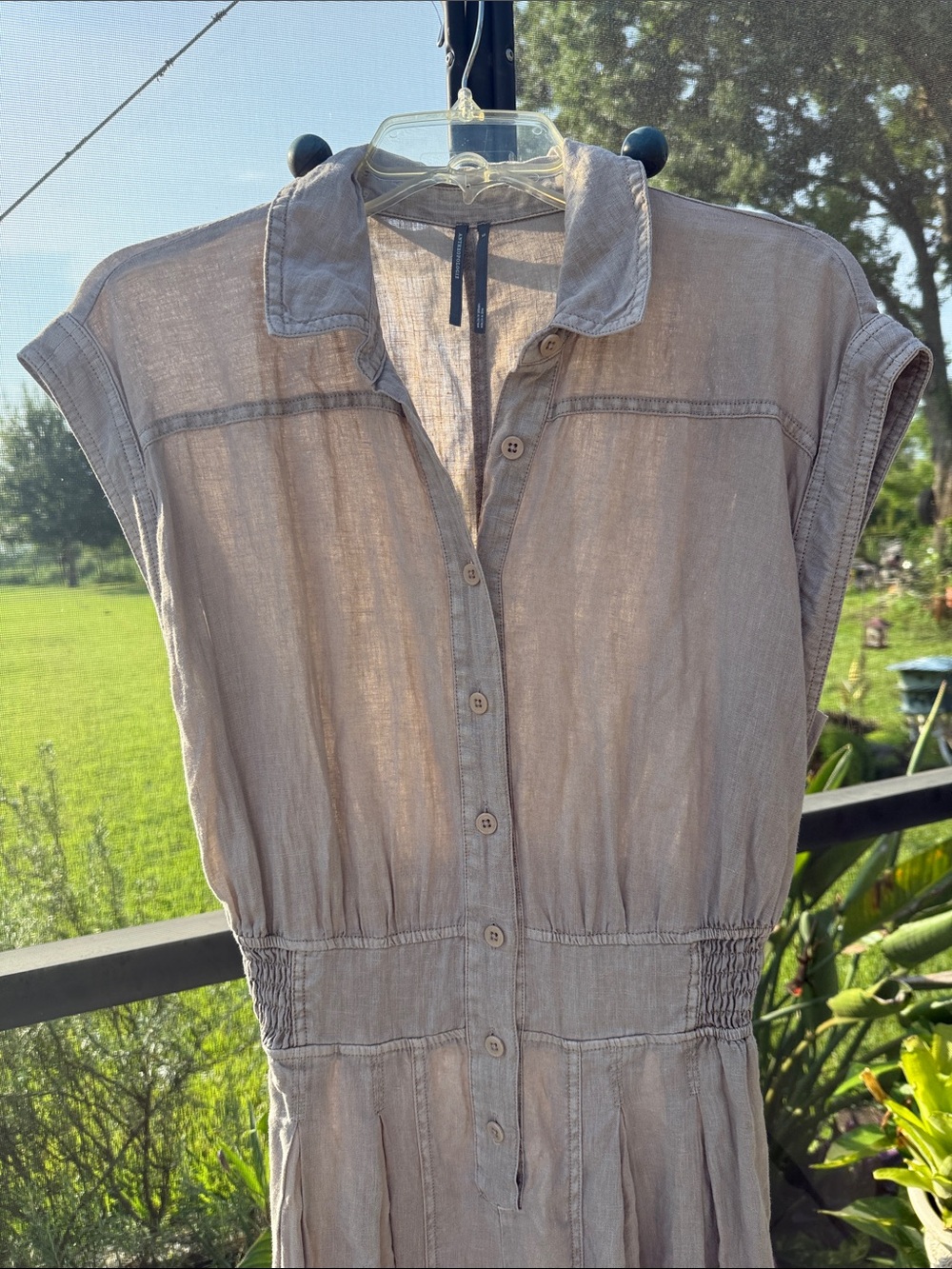 Anthropologie linen Taupe Button-Front Sleeveless Jumpsuit ST - Picture 3 of 11